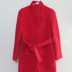 J.Crew Funnel Neck Red Coat with Tie Belt Size 0